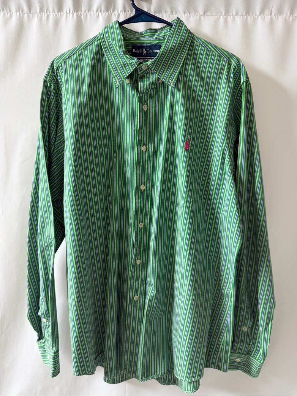 Ralph Lauren Men’s XL Green Striped Custom Fit Shirt